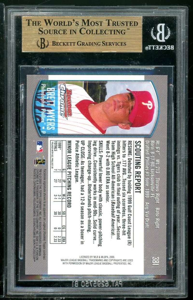 Brett Myers Rookie Card 2000 Bowman Chrome #381 BGS 9.5 (Read Description) Image 2