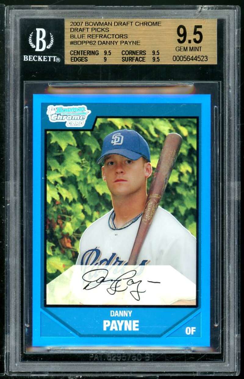 Danny Payne RC 2007 Bowman Chrome Blue Refractors #62 BGS 9.5 (Read Description) Image 1