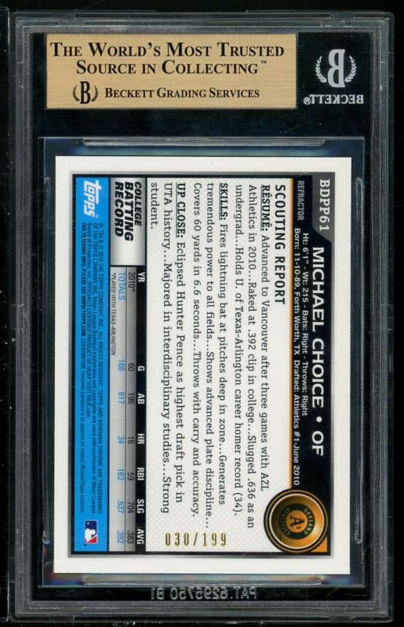 Michael Choice Rookie 2010 Bowman Chrome Blue Ref #61 BGS 9.5 (Read Description) Image 2