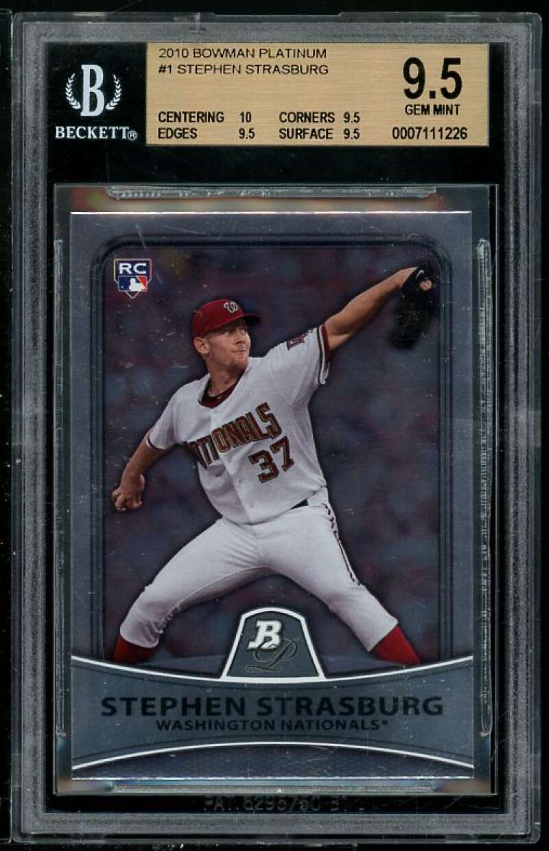 Stephen Strasburg Rookie Card 2010 Bowman Platinum #1 BGS 9.5 (Read Description) Image 1