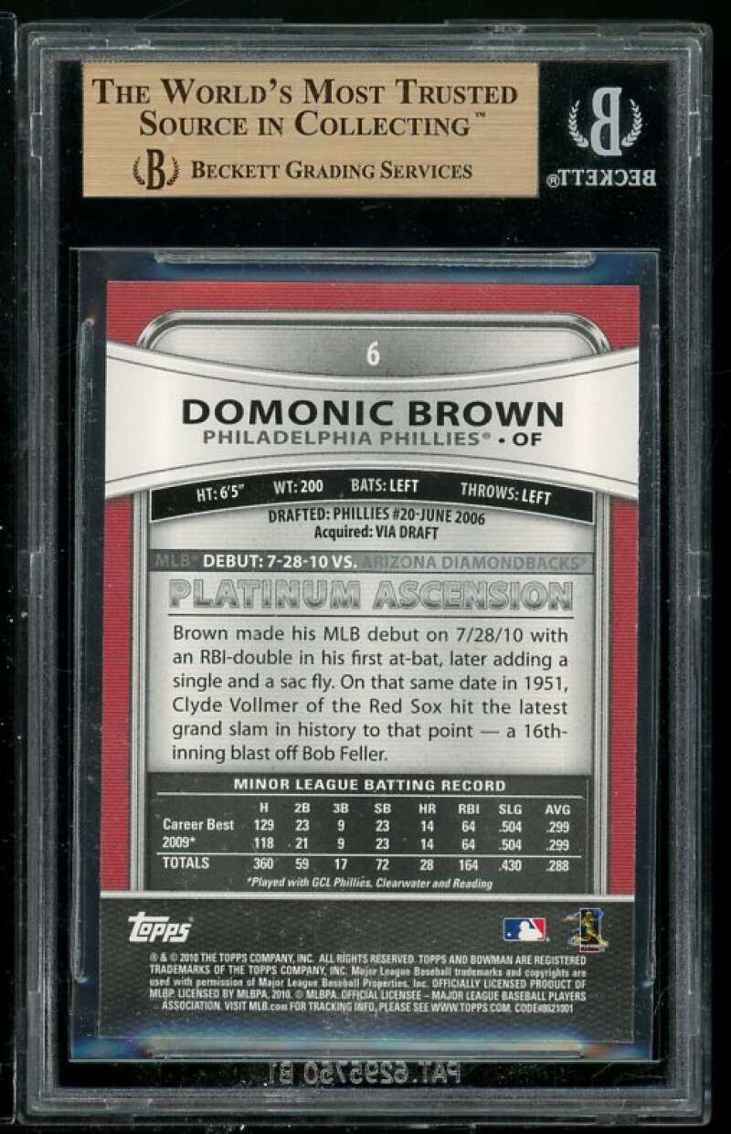 Domonic Brown Rookie Card 2010 Bowman Platinum #6 BGS 9.5 (Read Description) Image 2