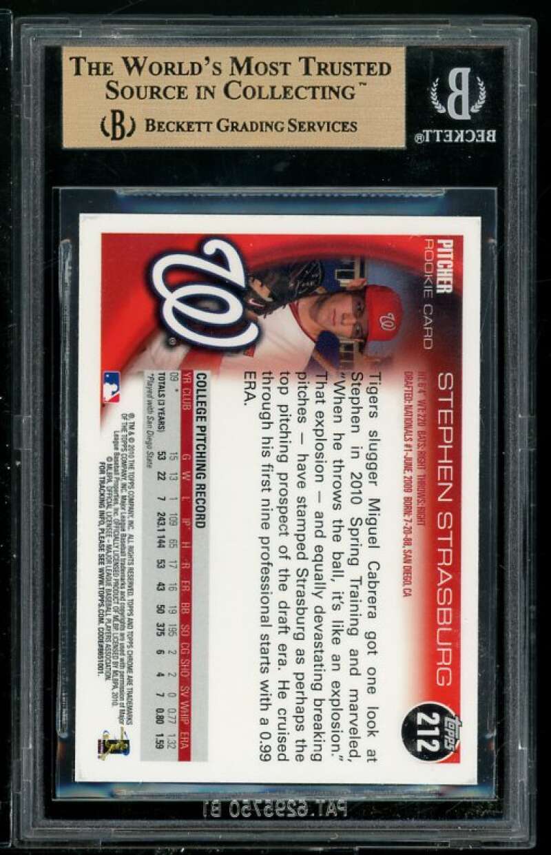 Stephen Strasburg Rookie Card 2010 Topps Chrome #212 BGS 9.5 (Read Description) Image 2