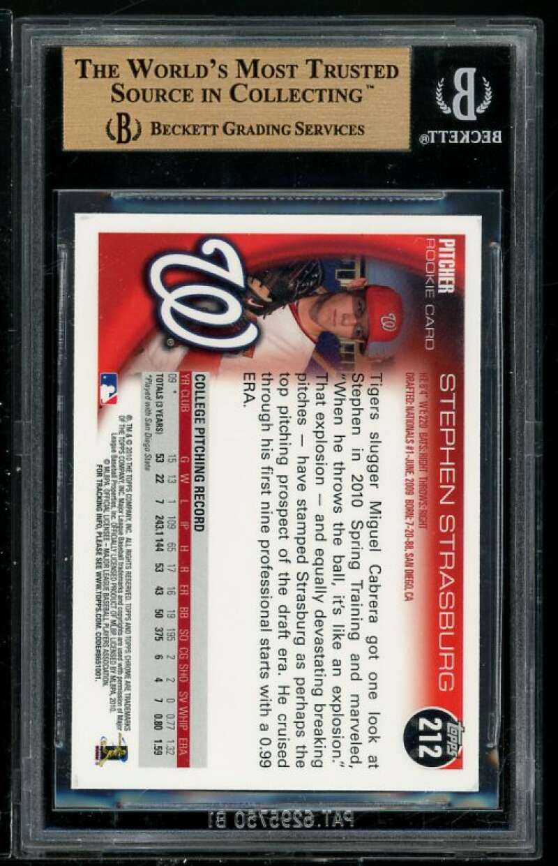 Stephen Strasburg Rookie Card 2010 Topps Chrome #212 BGS 9.5 (Read Description) Image 2