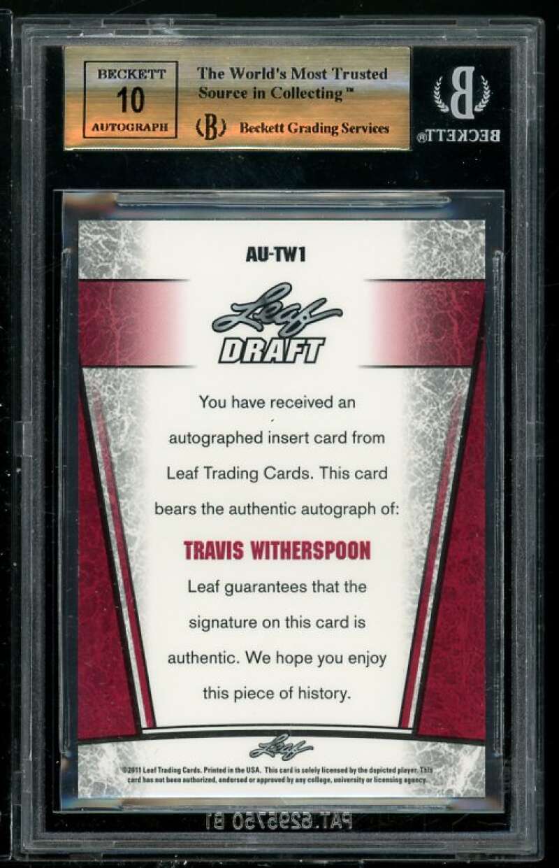 Travis Witherspoon Rookie 2011 Leaf Metal Draft #TW1 BGS 9.5 (Read Description) Image 2