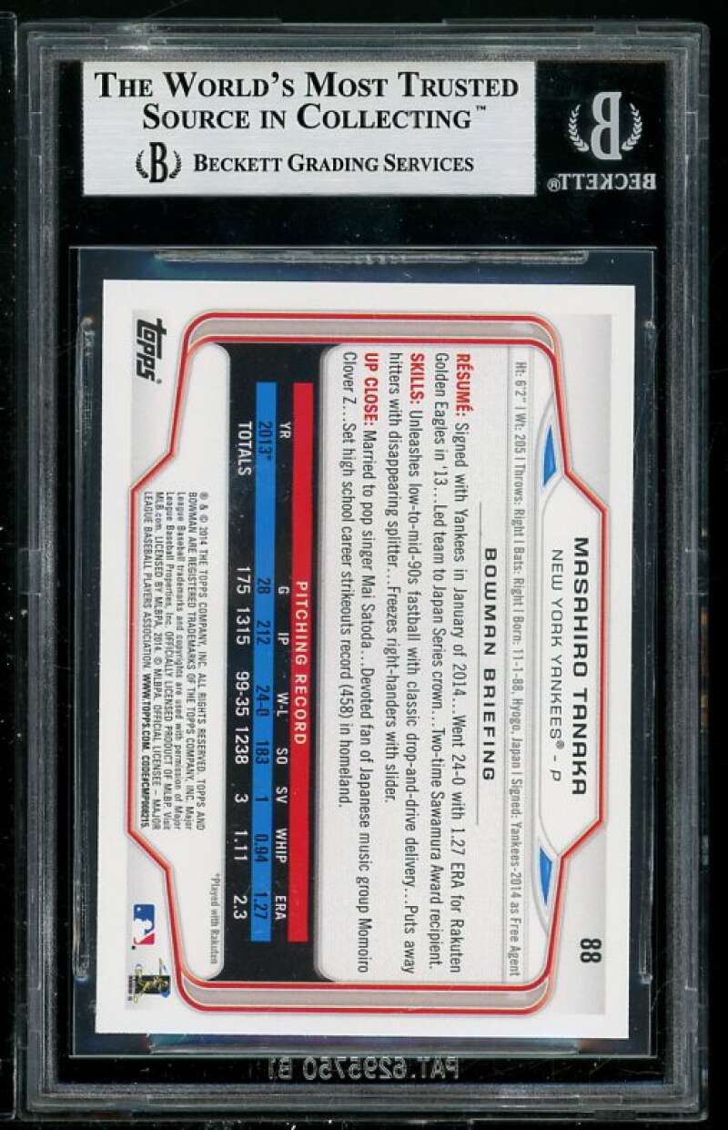 Masahiro Tanaka Rookie Card 2014 Bowman #88 BGS 9 (Read Description) Image 2