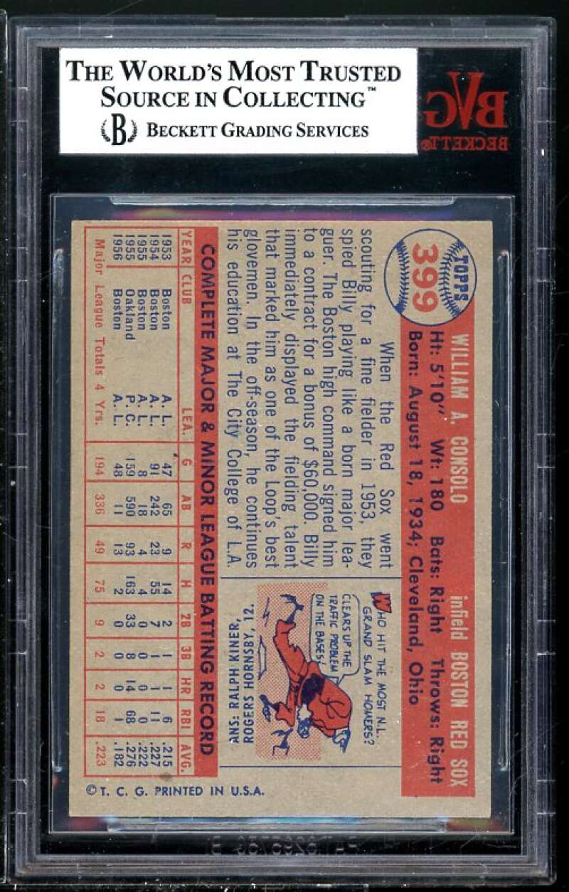 Billy Consolo Card 1957 Topps #399 BGS BVG 6.5 (Read Description) Image 2