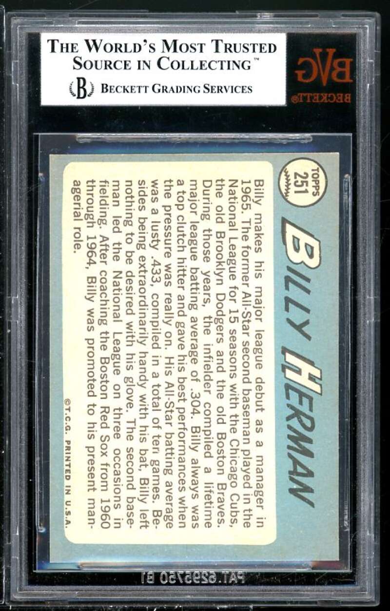 Billy Herman Card 1965 Topps #251 BGS BVG 8.5 (Read Description) Image 2