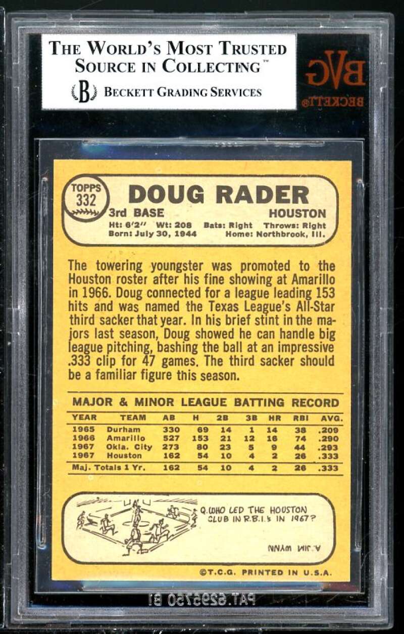 Doug Rader Card 1968 Topps #332 BGS BVG 8.5 (Read Description) Image 2