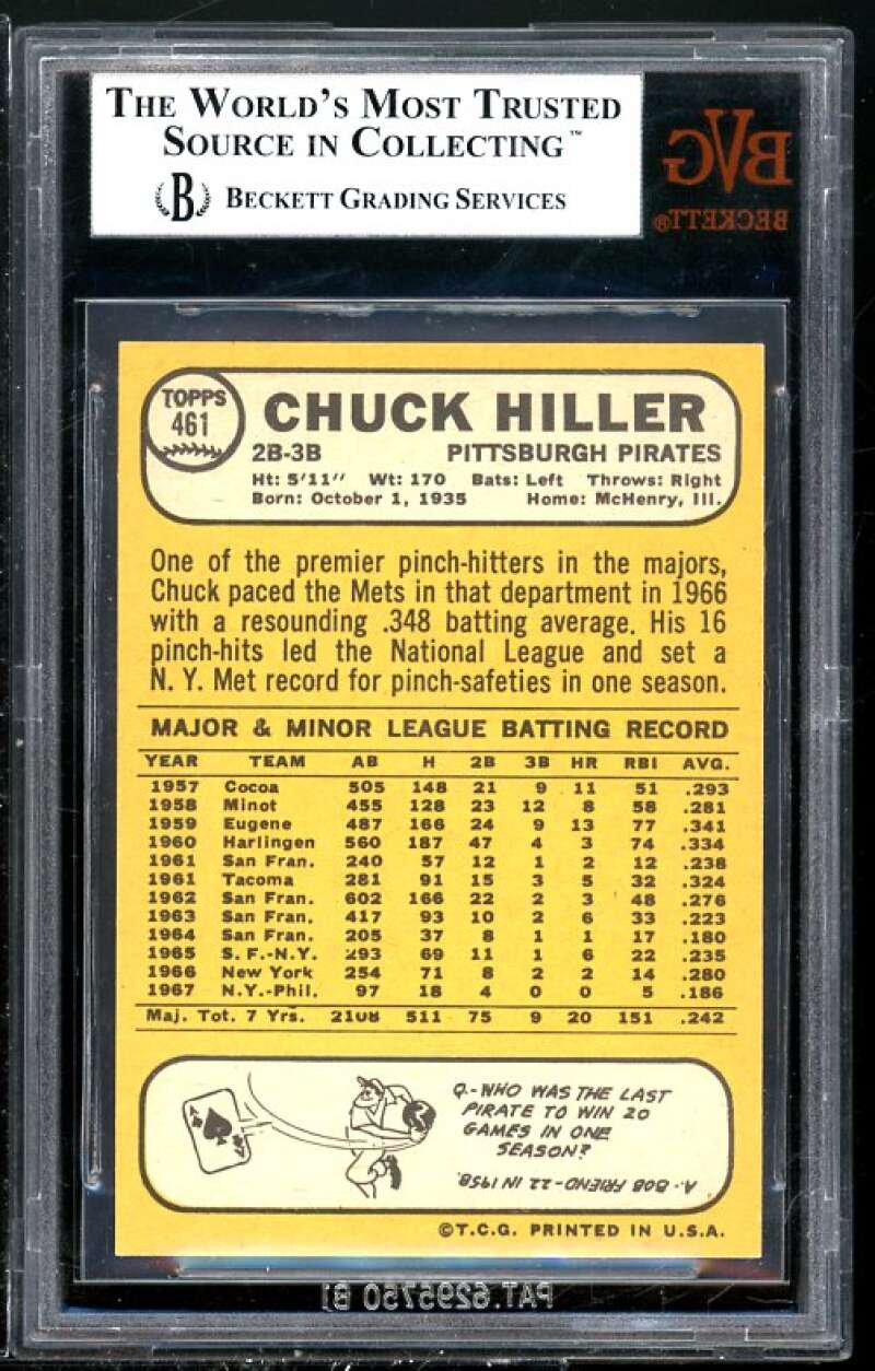 Chuck Hiller Card 1968 Topps #461 BGS BVG 8.5 (Read Description) Image 2