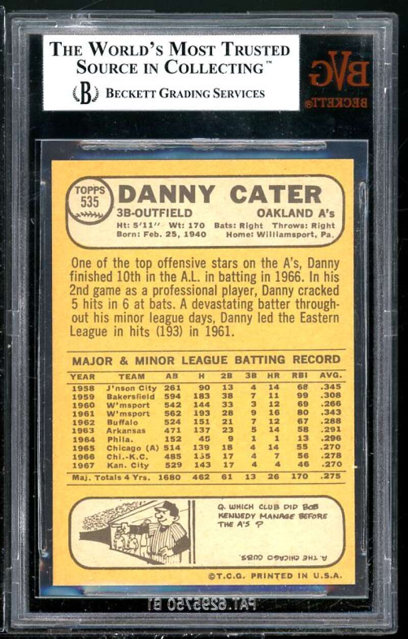 Danny Cater Card 1968 Topps #535 BGS BVG 8.5 (Read Description) Image 2