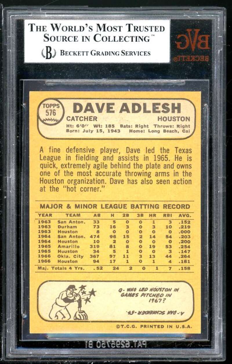 Dave Adlesh Card 1968 Topps #576 BGS BVG 8.5 (Read Description) Image 2