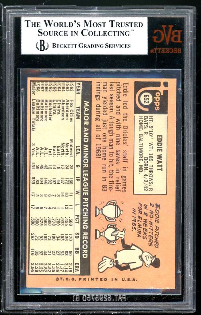 Eddie Watt Card 1969 Topps #652 BGS BVG 8.5 (Read Description) Image 2