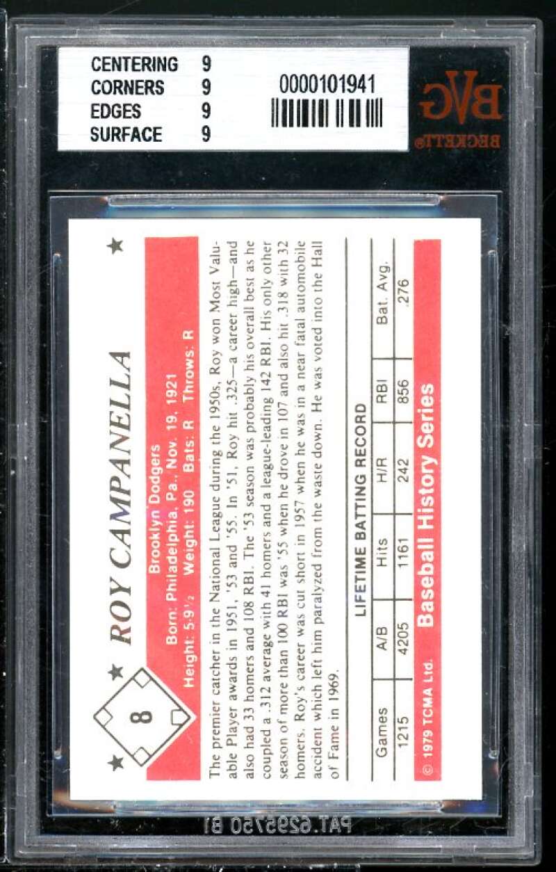 Roy Campanella Card 1979 TCMA 50's #8 BGS BVG 9 (Read Description) Image 2