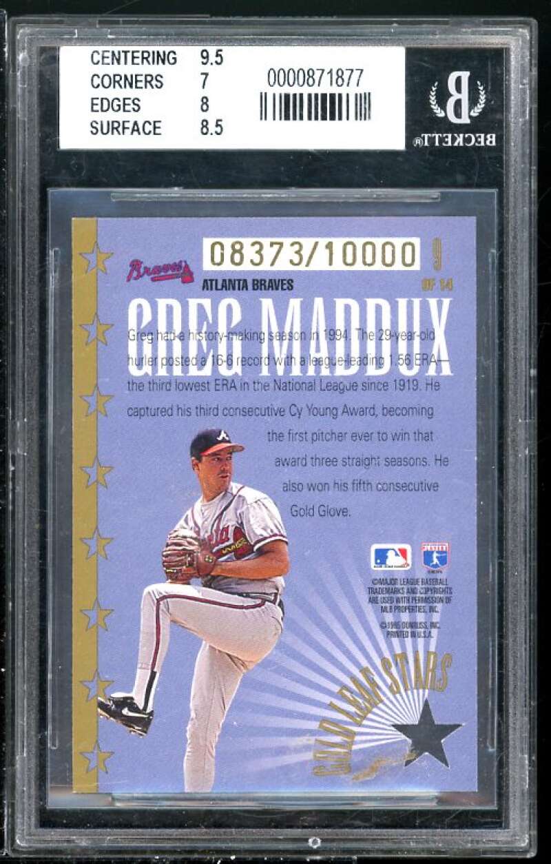 Greg Maddux Card 1995 Leaf Gold Stars #9 BGS 7.5 (Read Description) Image 2