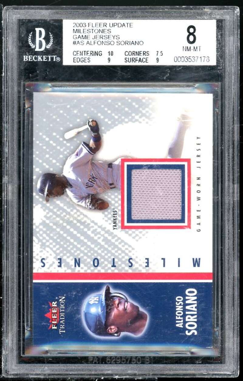 Alfonso Soriano 2003 Fleer Update Milestones Jersey #AS BGS 8 (Read Description) Image 1