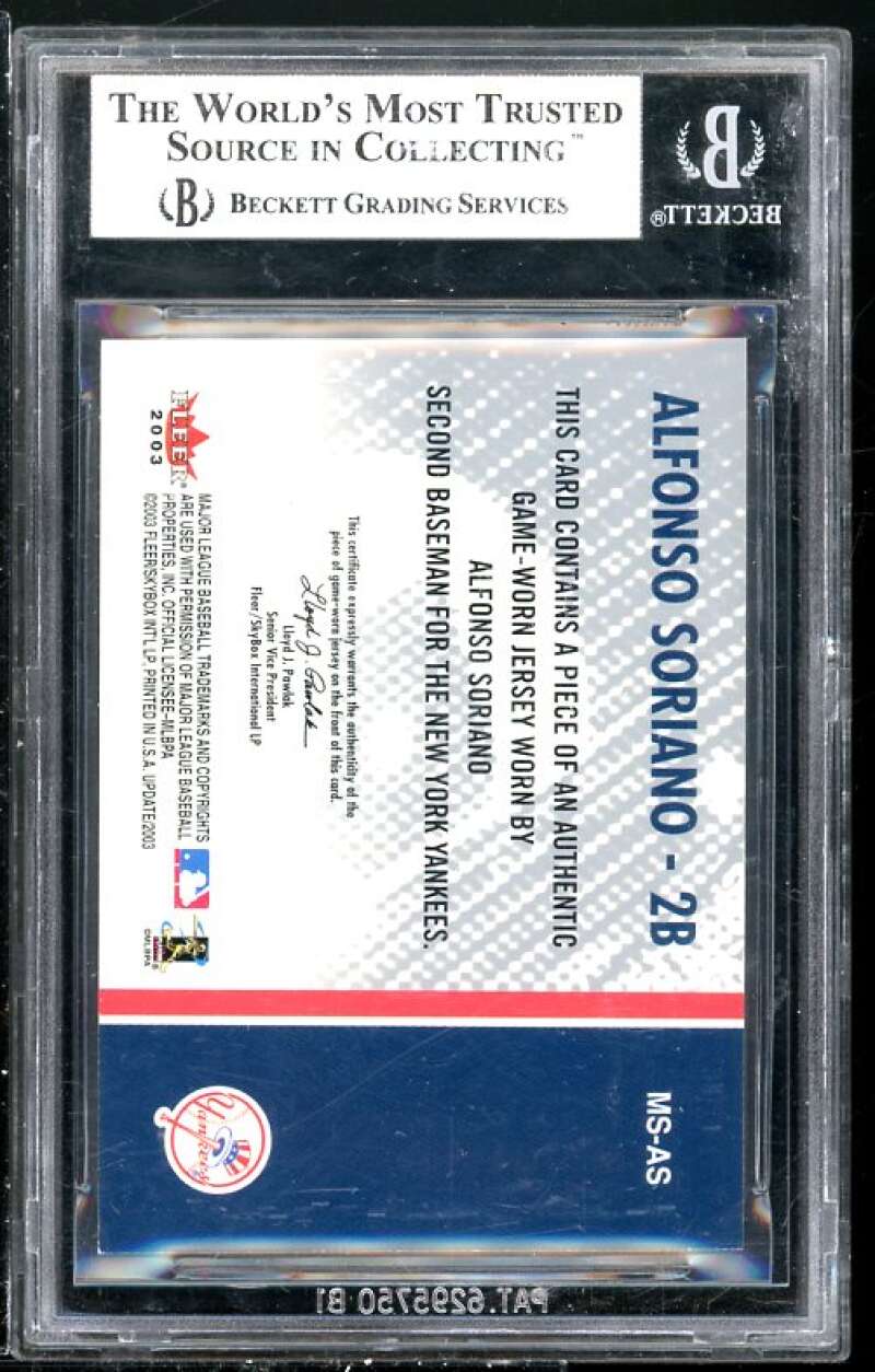 Alfonso Soriano 2003 Fleer Update Milestones Jersey #AS BGS 8 (Read Description) Image 2