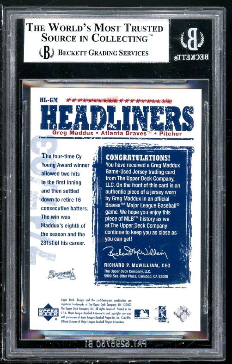 Greg Maddux Card 1994 UD Headliners Jersey #GM BGS 9 (Read Description) Image 2