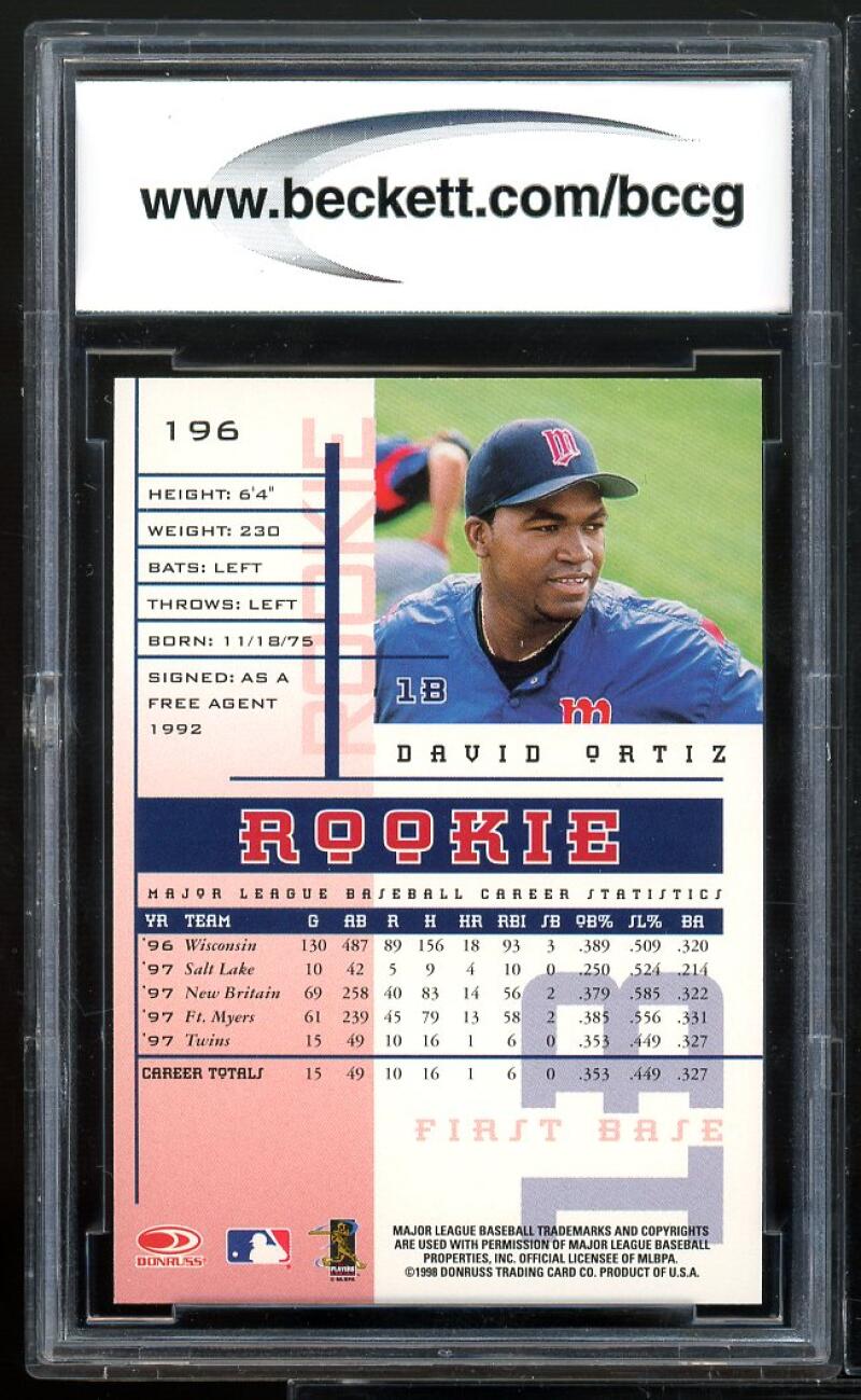 1998 Leaf Rookies &amp; Stars #196 David Ortiz Rookie Card BGS BCCG 10 Mint+ Image 2