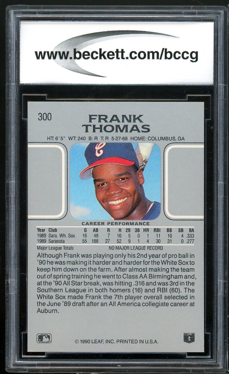 1990 Leaf #300 Frank Thomas Rookie Card BGS BCCG 9 Near Mint+ Image 2