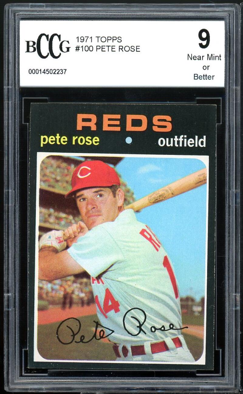 1971 Topps #100 Pete Rose Card BGS BCCG 9 Mint+ Image 1