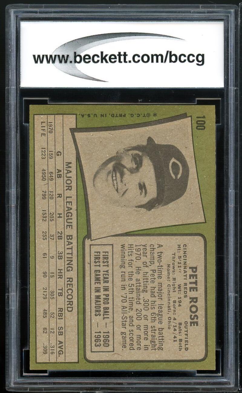 1971 Topps #100 Pete Rose Card BGS BCCG 9 Mint+ Image 2