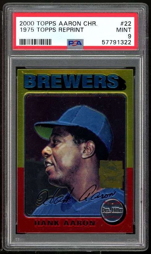 Hank Aaron Card 2000 Topps Chrome 1975 Topps Reprint #22 PSA 9 Image 1