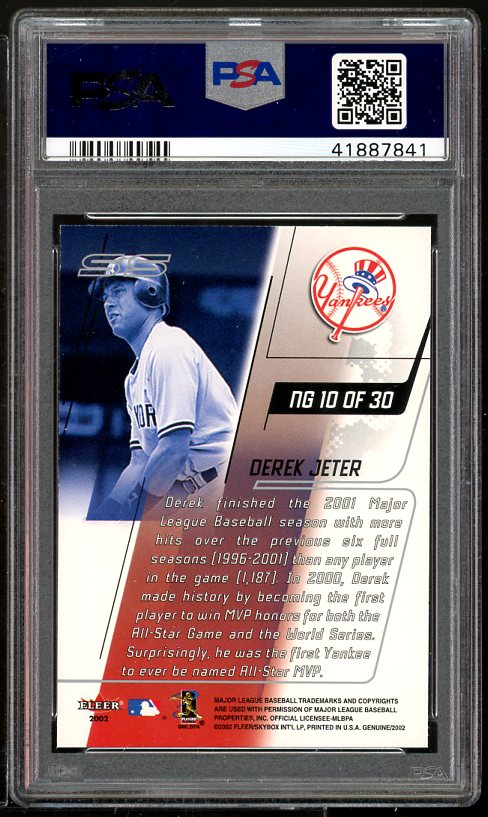 Derek Jeter Card 2002 Fleer Geniuine Names Of The Game #NG10 (pop 1) PSA 9 Image 2