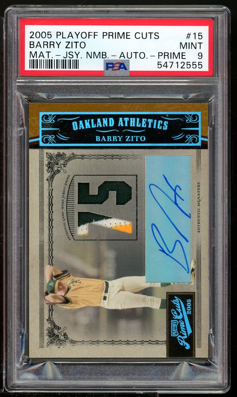 Barry Zito Card 2005 Playoff Prime Cuts Mat Jersy Number Auto Prime #15 PSA 9 Image 1