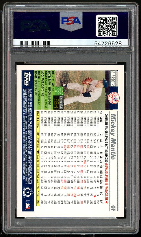 Mickey Mantle Card 2006 Topps Mantle Collection #2005 PSA 9 Image 2
