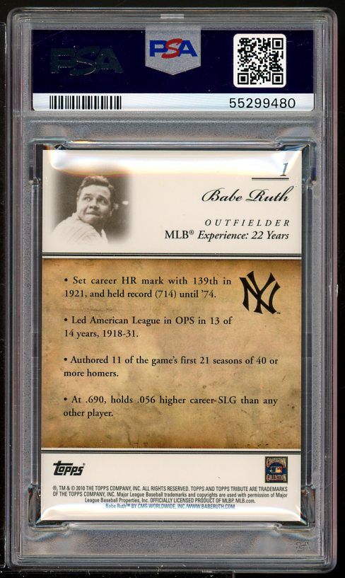 Babe Ruth Card 2010 Topps Tribute #1 (pop 3) PSA 9 Image 2