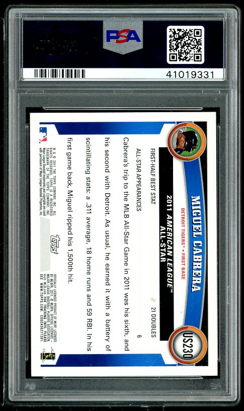 Miguel Cabrera Card 2011 Topps Update Target Red Border (pop 1) #US230 PSA 9 Image 2