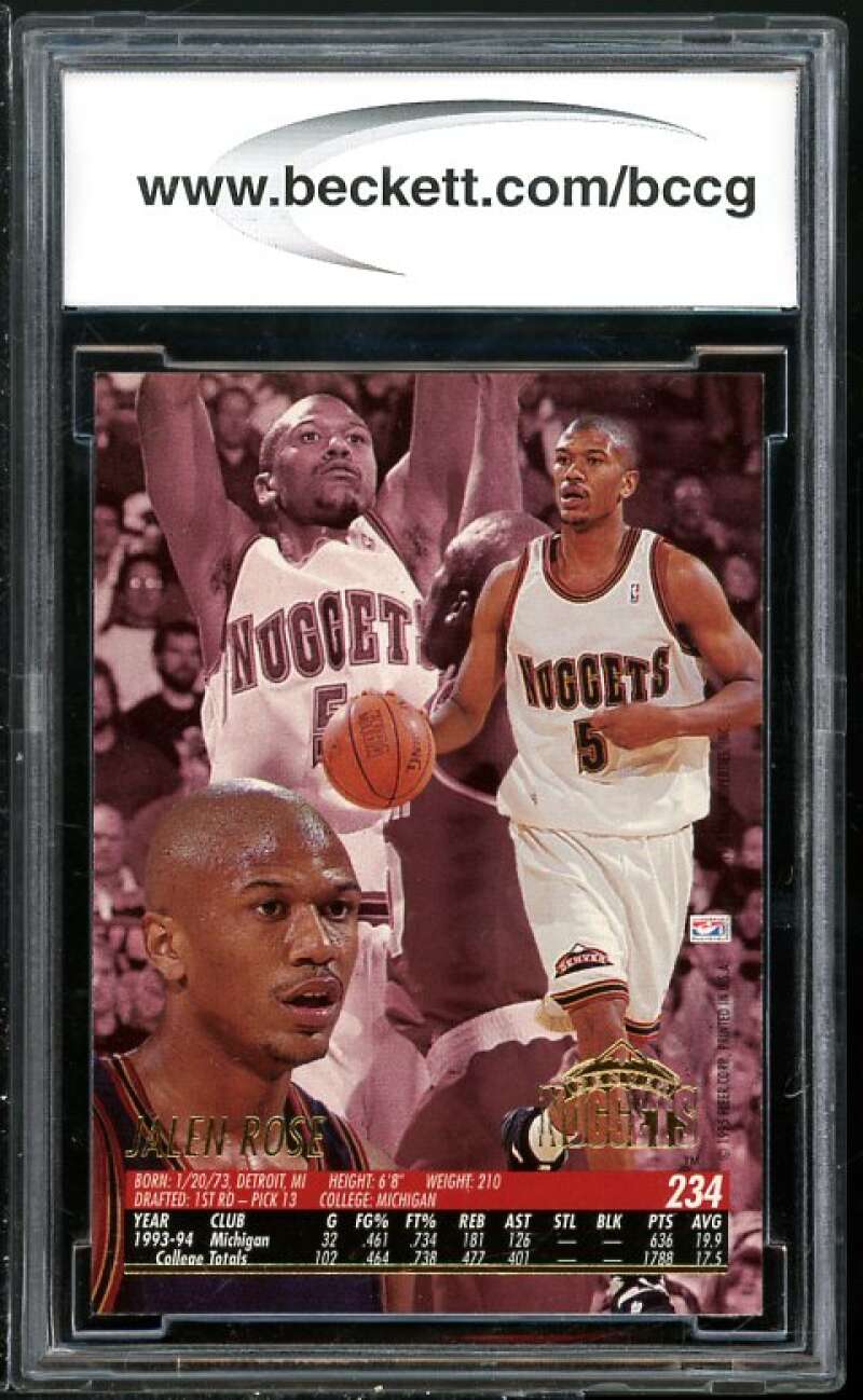 Jalen Rose Rookie Card 1994-95 Ultra #234 BGS BCCG 10 (read Description) Image 2