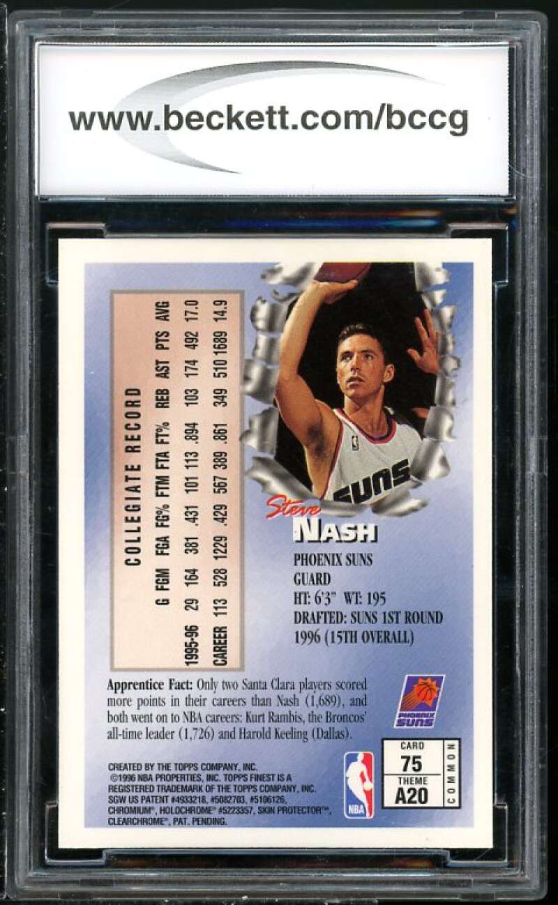 Steve Nash Rookie Card 1996-97 Finest #75 BGS BCCG 9 (read Description) Image 2