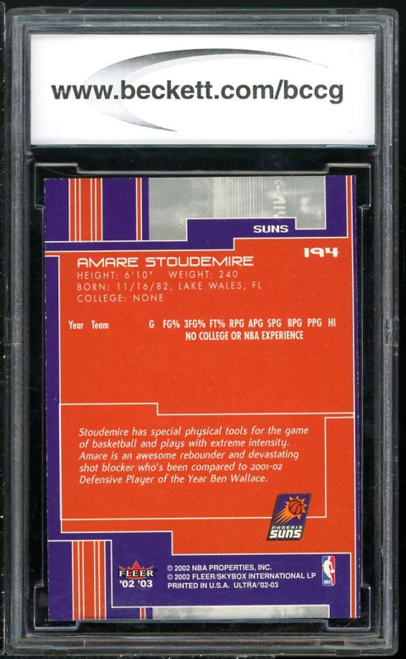 Amare Stoudemire Rookie Card 2002-03 Ultra #194 BGS BCCG 10 (read Description) Image 2