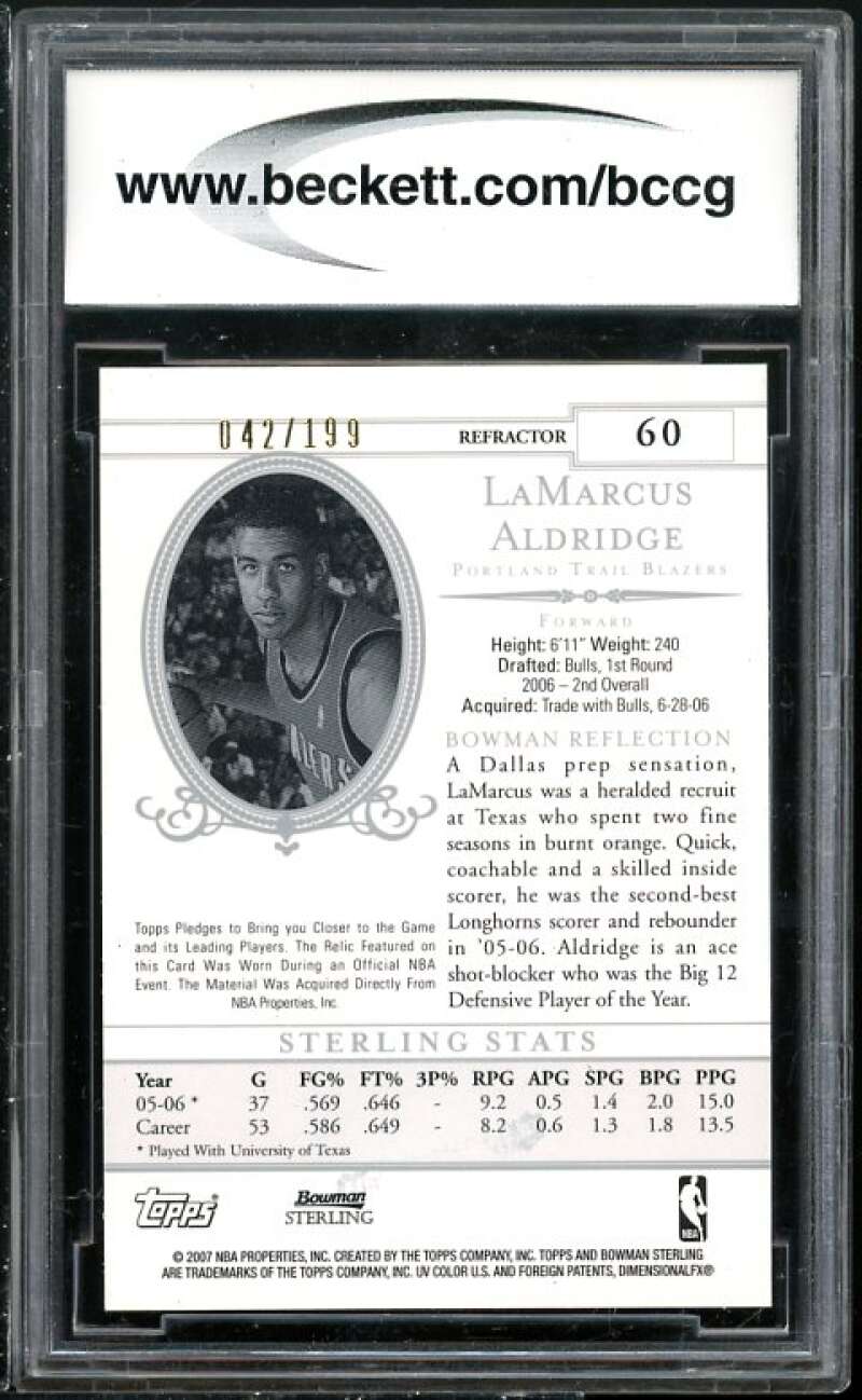 LaMarcus Aldridge 2006-07 Bowman Sterling Ref #60 BGS BCCG 10 (read Description) Image 2