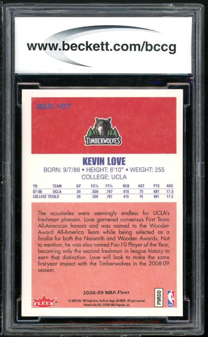 Kevin Love RC 2008-09 Fleer 1986-87 Rookies #167 BGS BCCG 10 (read Description) Image 2