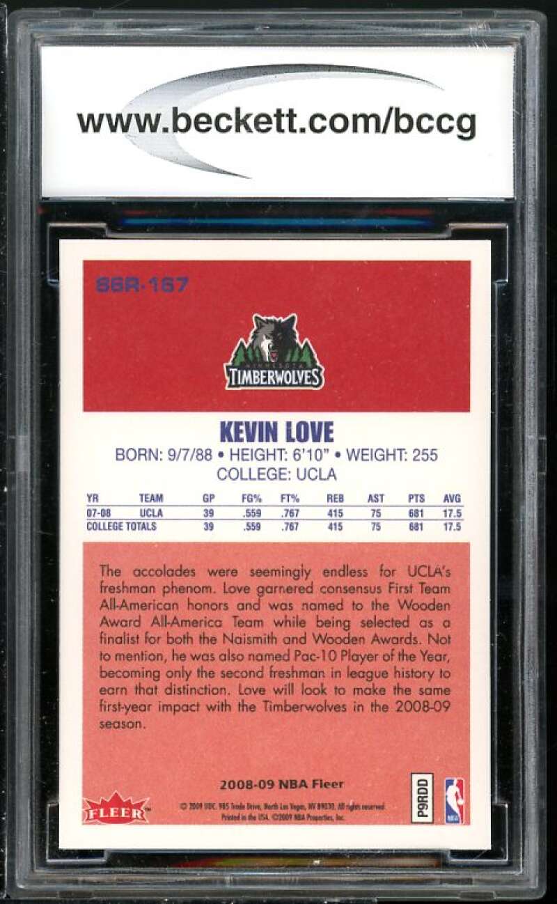 Kevin Love RC 2008-09 Fleer 1986-87 Rookies #167 BGS BCCG 10 (read Description) Image 2