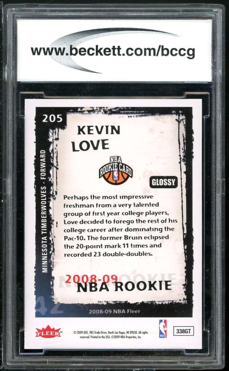 Kevin Love Rookie Card 2008-09 Fleer Glossy #205 BGS BCCG 10 (read Description) Image 2