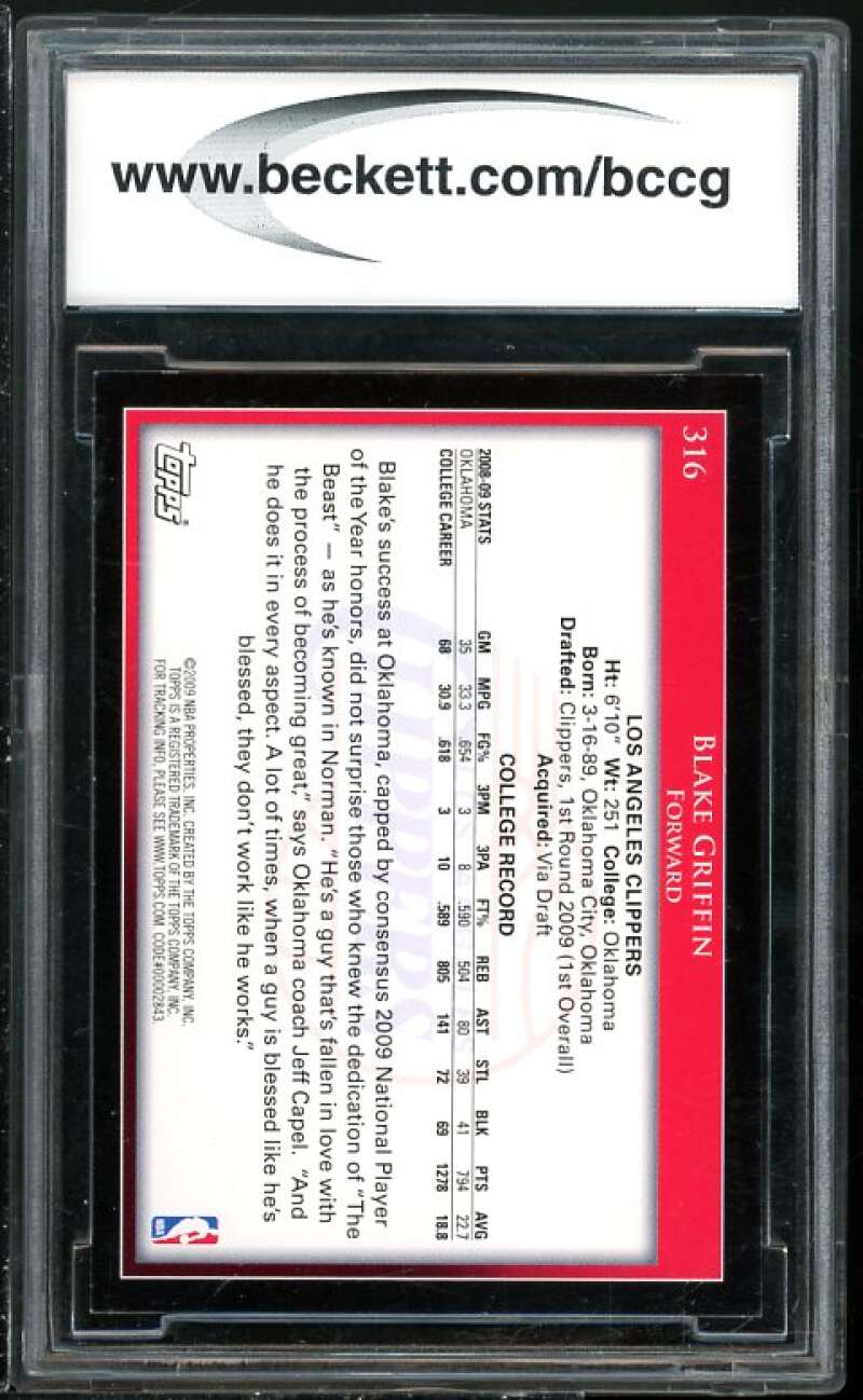 Blake Griffin Rookie Card 2009-10 Topps #316 BGS BCCG 10 (read Description) Image 2