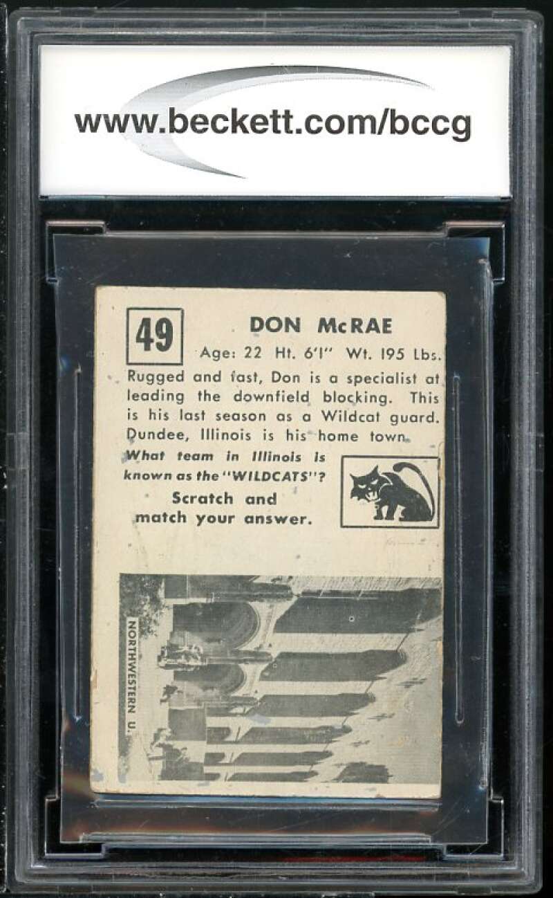 Don McRae Rookie Card 1951 Topps Magic #49 BGS BCCG 7 (Read Description) Image 2