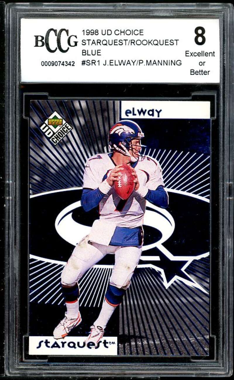 John Elway / Peyton Manning RC 1998 UD Choice Blue BGS BCCG 8 (Read Description) Image 1