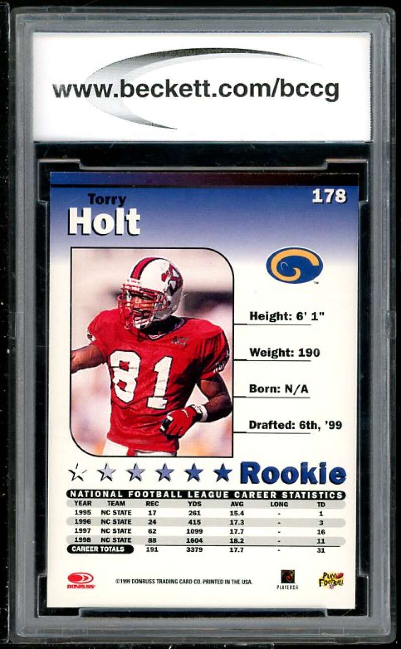 Torry Holt Rookie Card 1999 Donruss Elite #178 BGS BCCG 10 (Read Description) Image 2