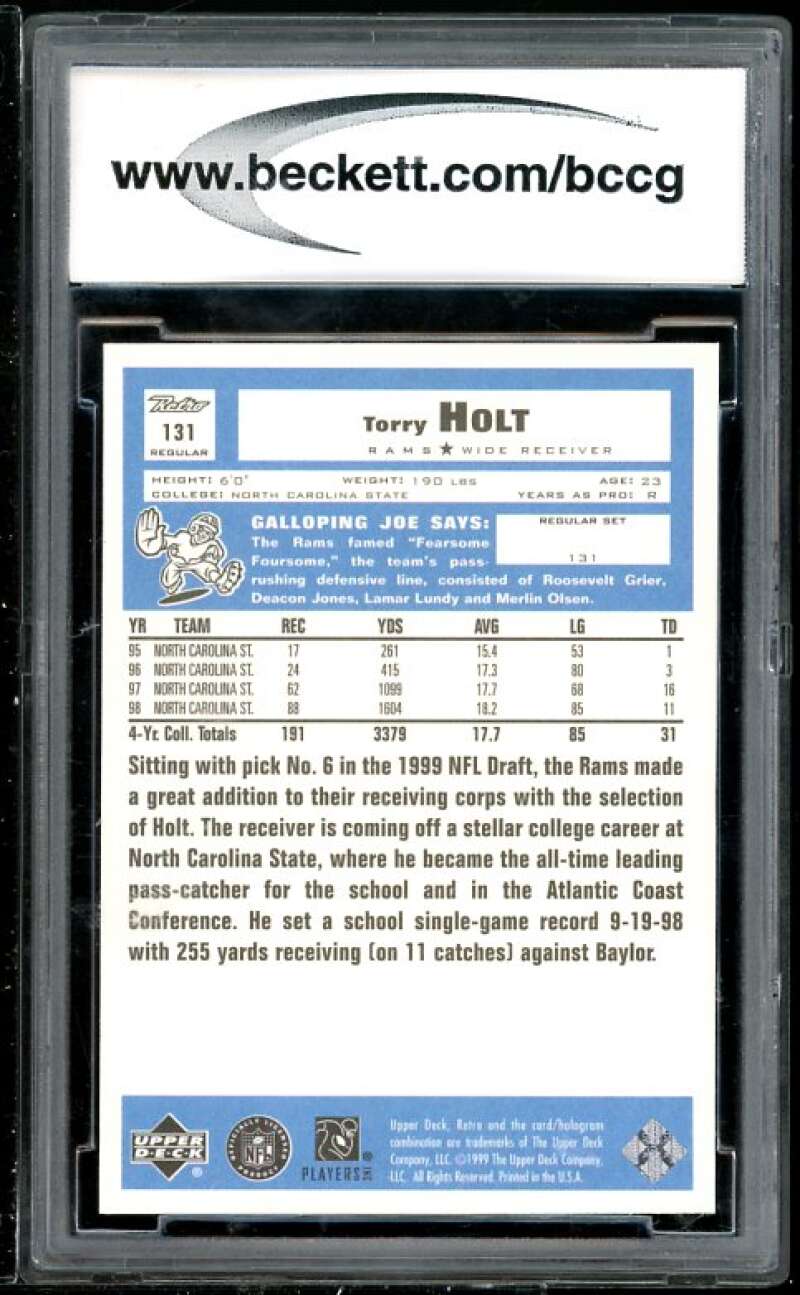 Torry Holt Rookie Card 1999 Upper Deck Retro #131 BGS BCCG 10 (Read Description) Image 2