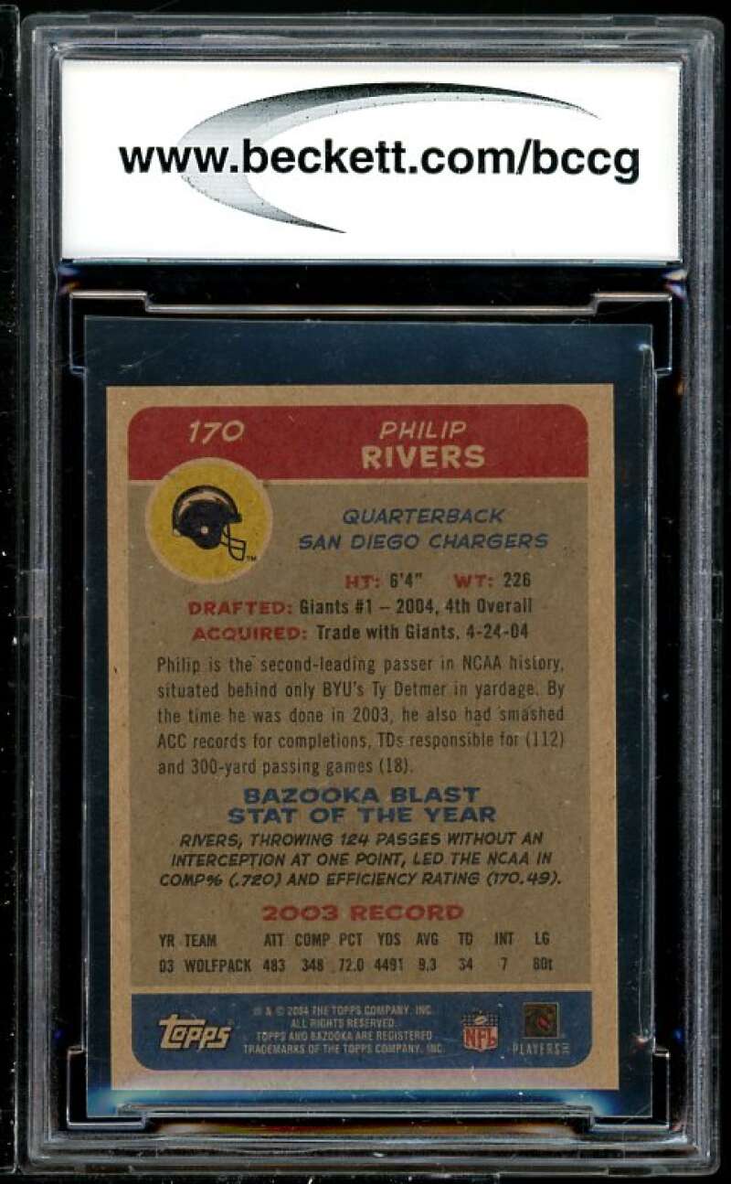 Philip Rivers Rookie Card 2004 Bazooka Minis #170 BGS BCCG 10 (Read Description) Image 2