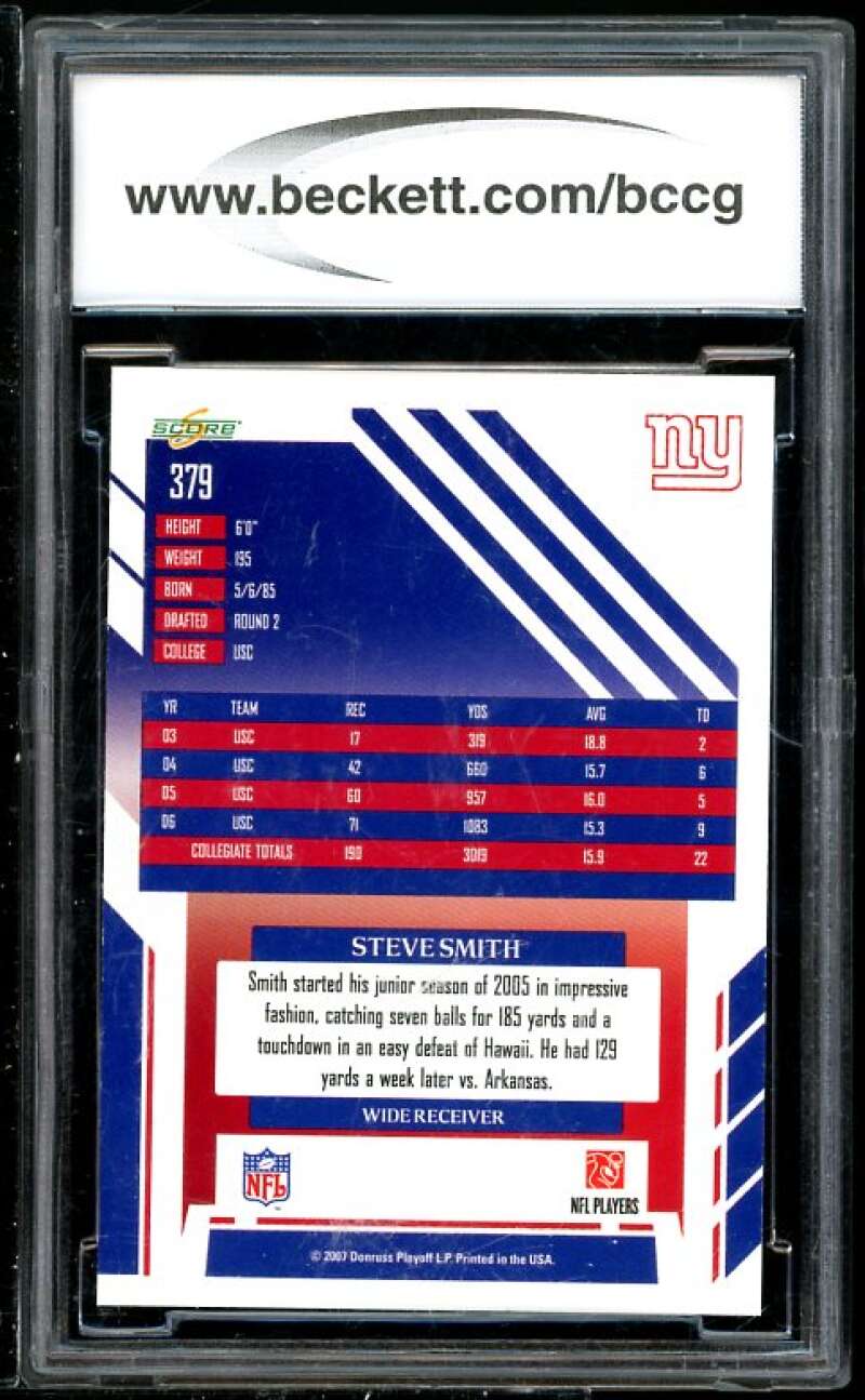 Steve Smith Rookie Card 2007 Score #379 BGS BCCG 10 (Read Description) Image 2