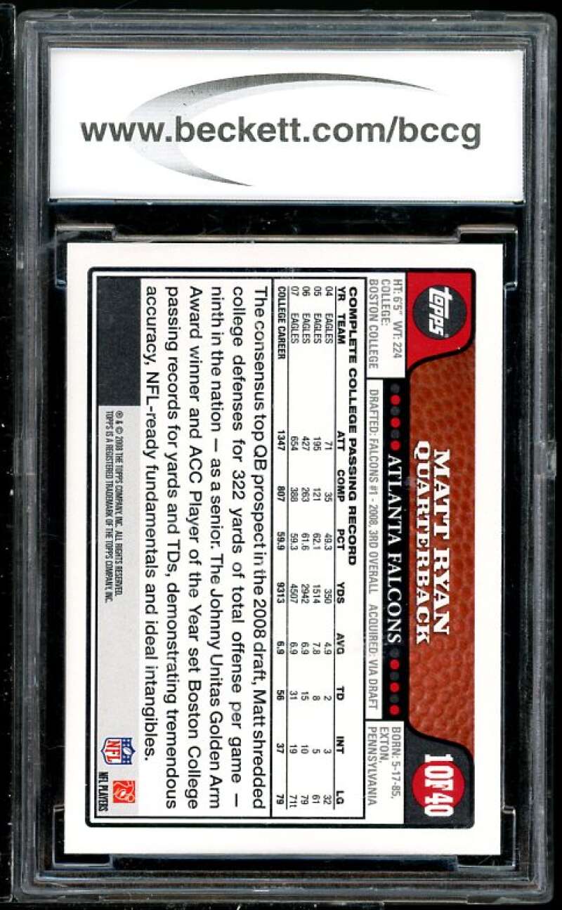 Matt Ryan Rookie Card 2008 Topps TBTC #1 BGS BCCG 10 (Read Description) Image 2