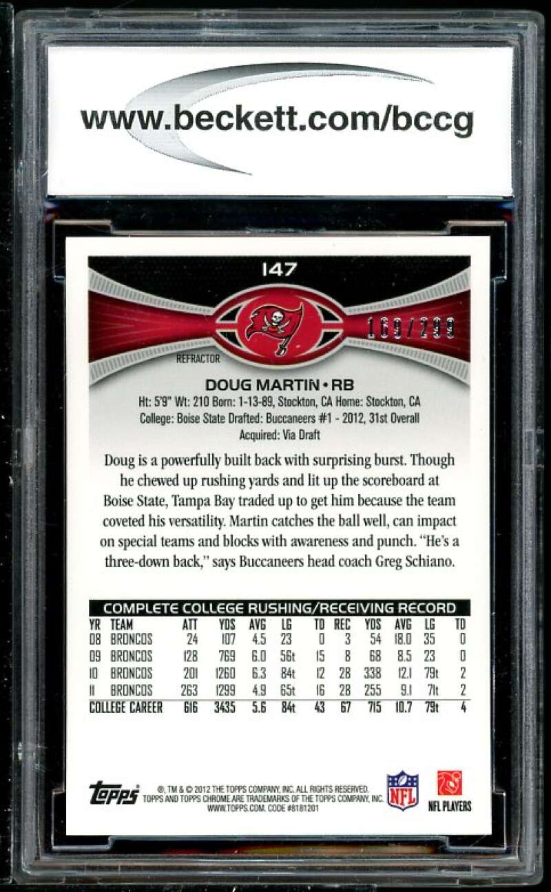 Doug Martin RC 2012 Topps Chrome Black Ref #147 BGS BCCG 10 (Read Description) Image 2