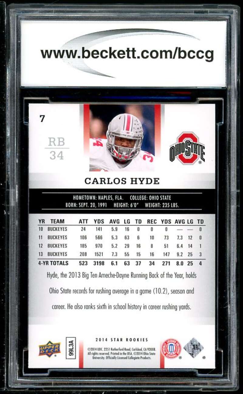 Carlos Hyde Rookie Card 2014 UD Star Rookies #7 BGS BCCG 10 (Read Description) Image 2