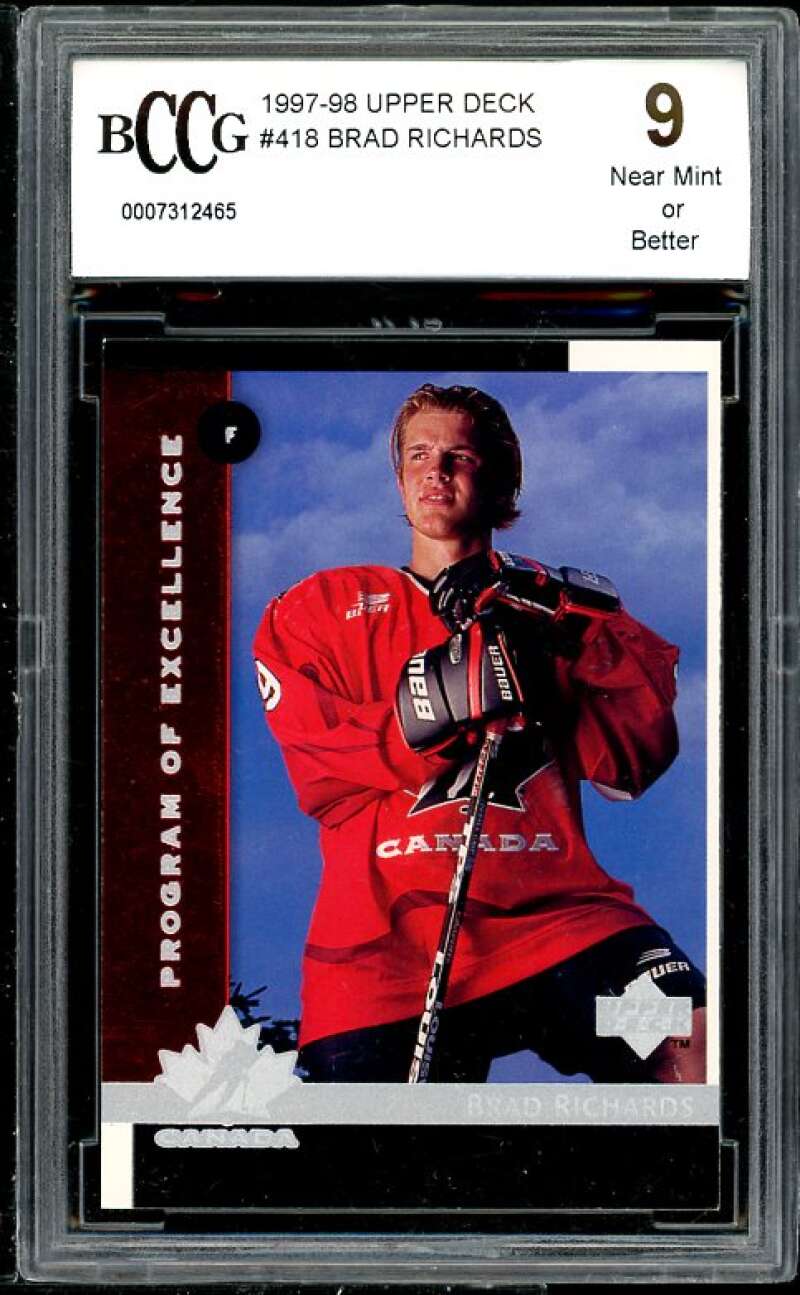 Brad Richards Rookie Card 1997-98 Upper Deck #418 BGS BCCG 9 (Read Description) Image 1