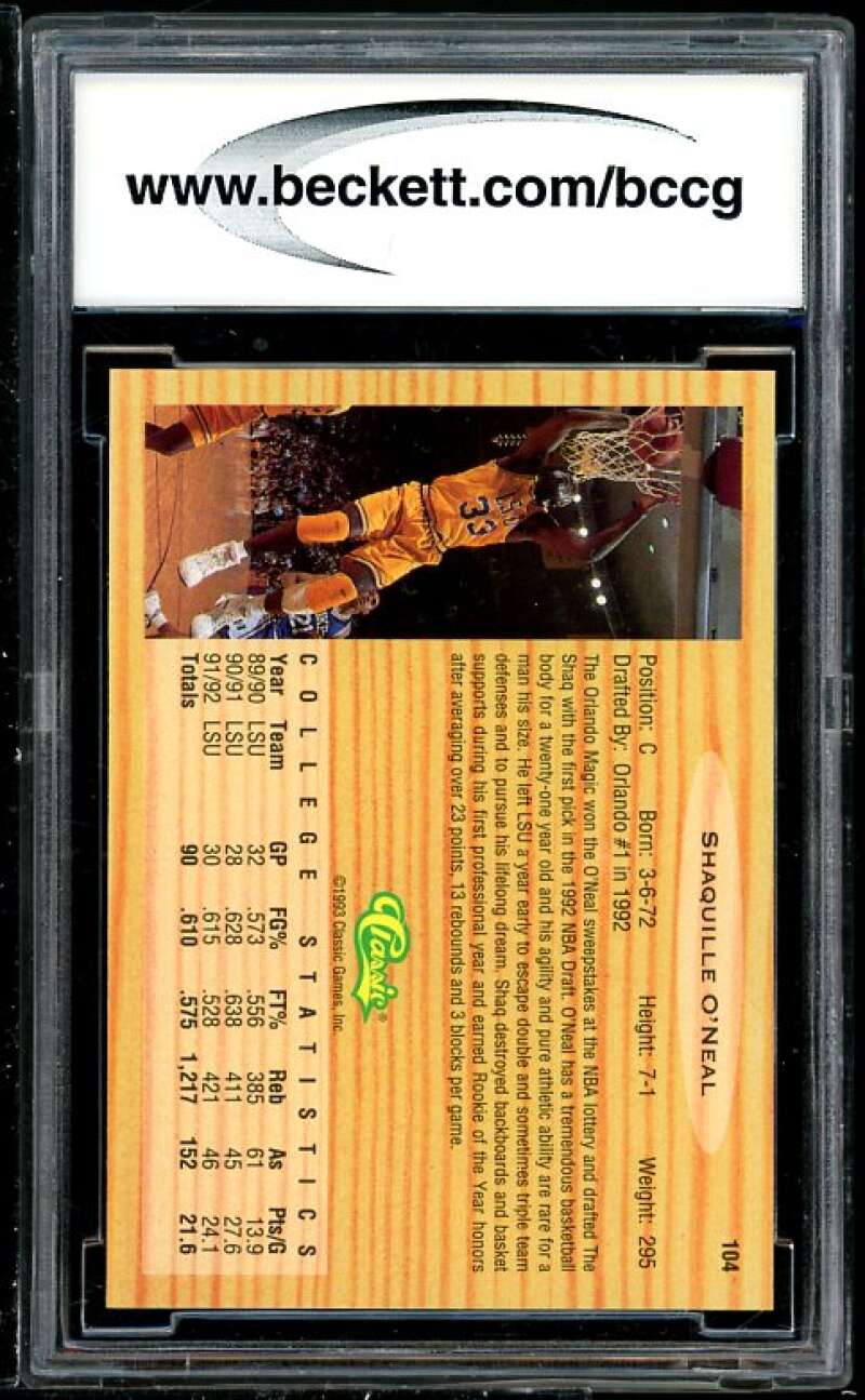 Shaquille O'Neal 1993 Classic Draft Picks #104 BGS BCCG 10 (Read Description) Image 2